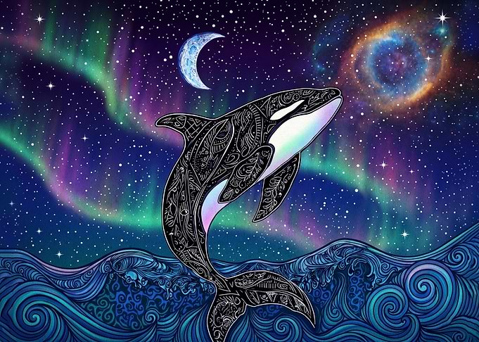 Cosmic Orca Under Northern Lights