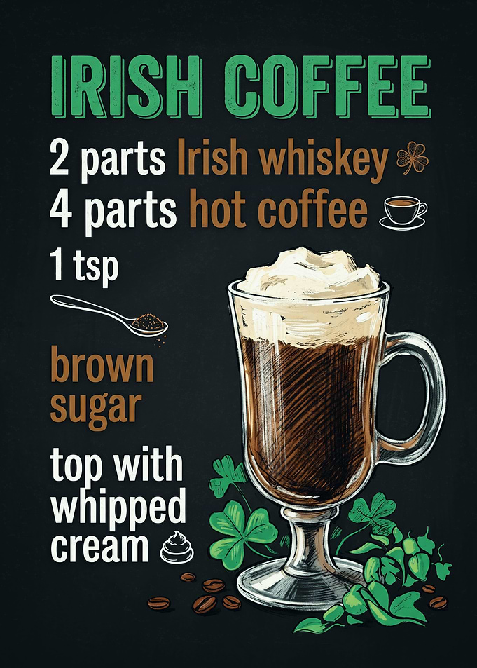 Irish Coffee Recipe Chalkboard Art