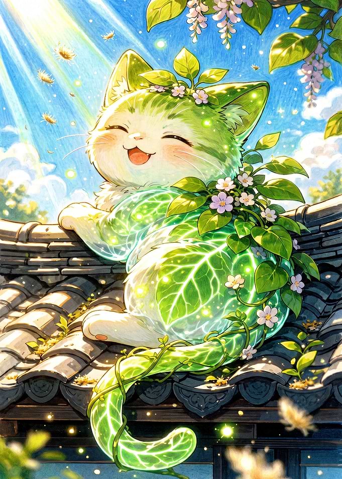 Magical Leafy Forest Cat