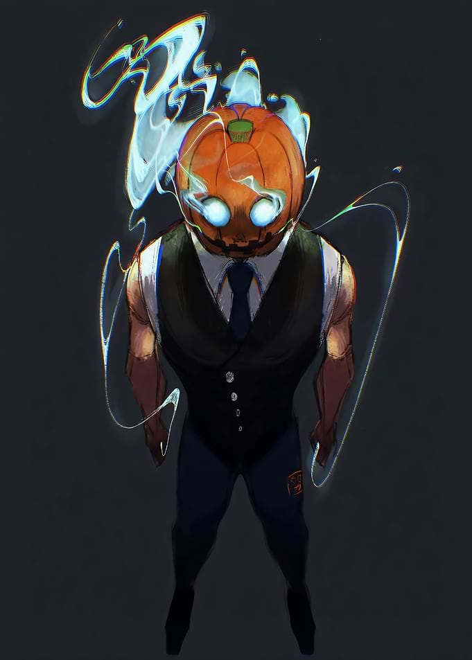 Pumpkin Head Character in Suit