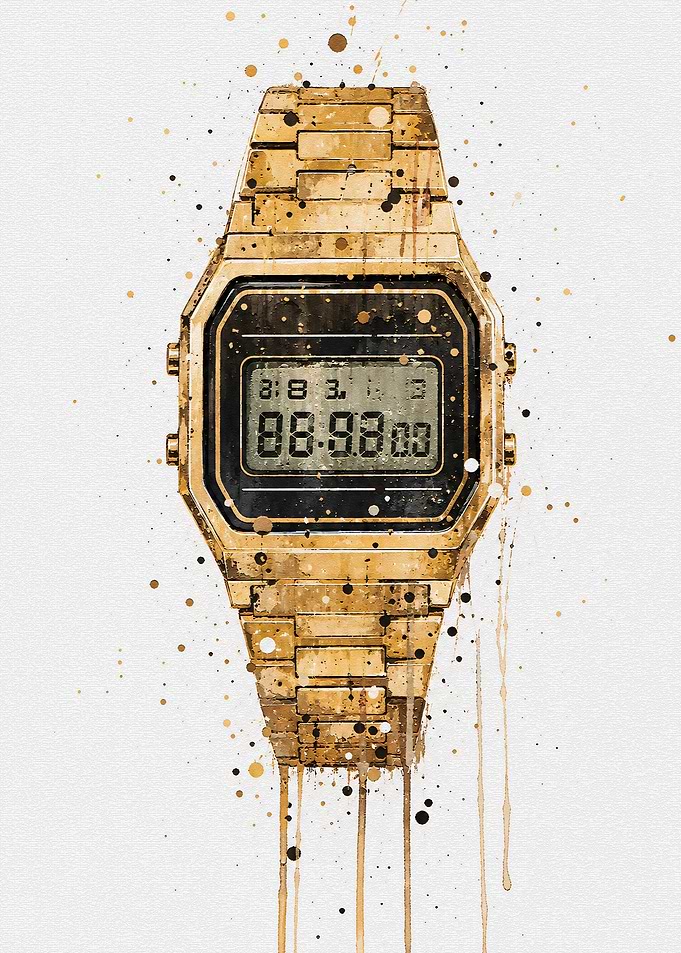 Watercolor Gold Digital Watch Art