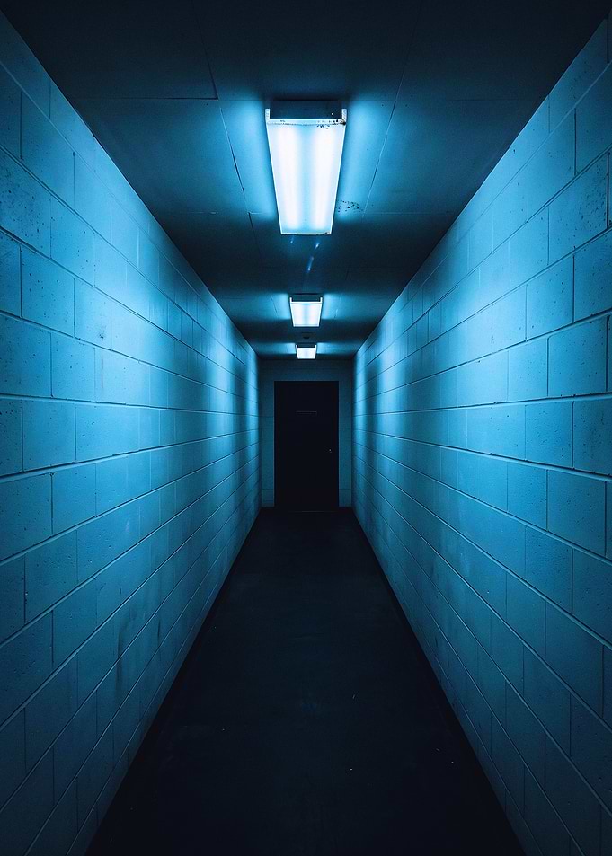 Eerie Blue Lit Hallway