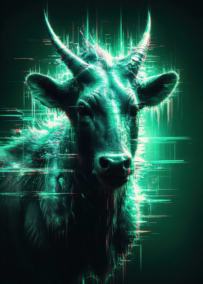 Glitch Art Digital Wildebeest Portrait