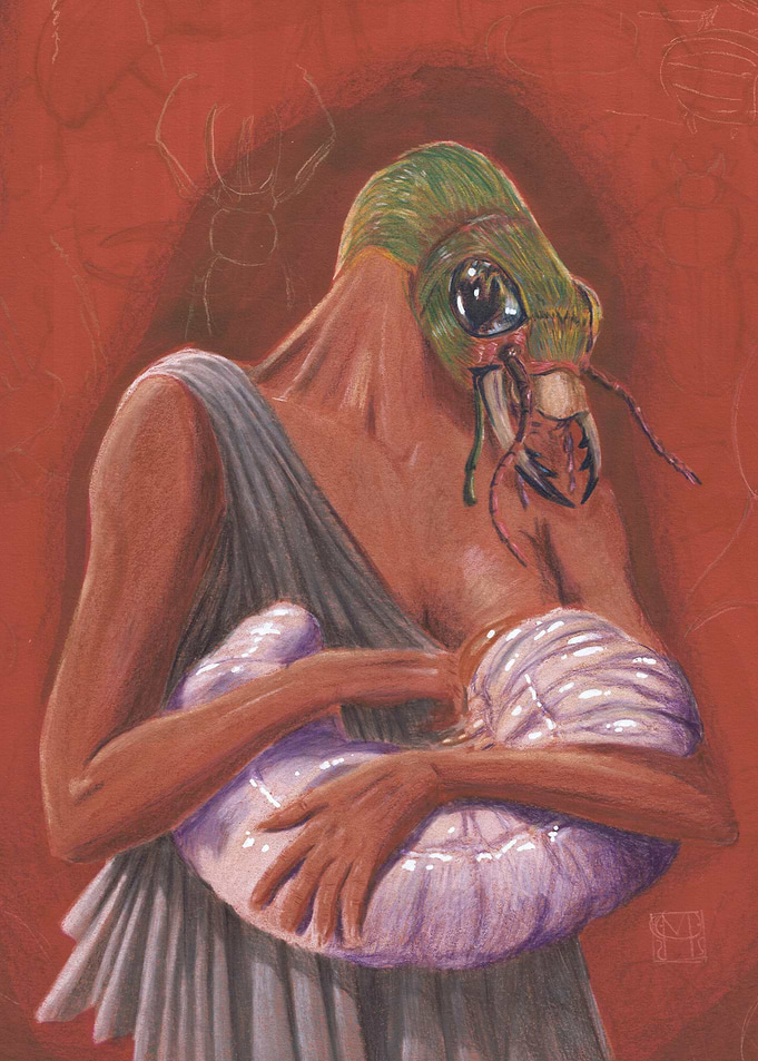 Surreal Insectoid Mother and Larva