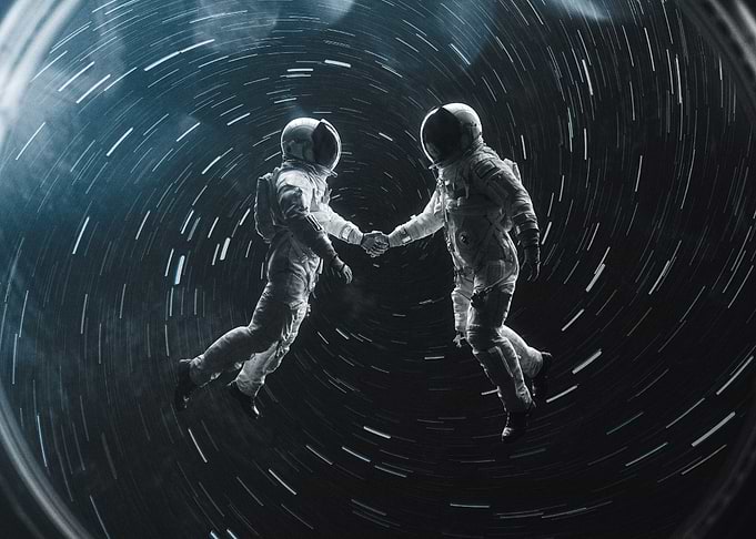 Astronauts Handshake in Deep Space