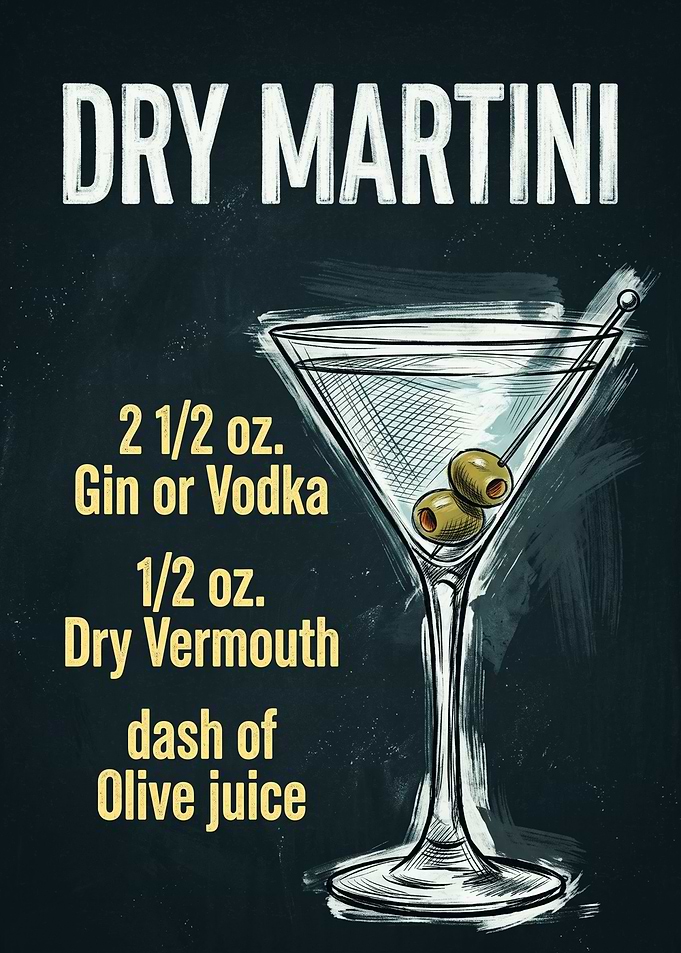 Dry Martini Cocktail Recipe Poster