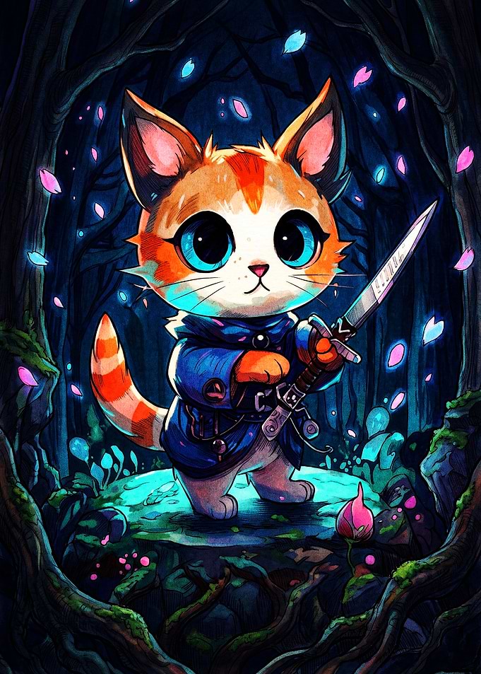 Cute Warrior Cat in Enchanted Forest
