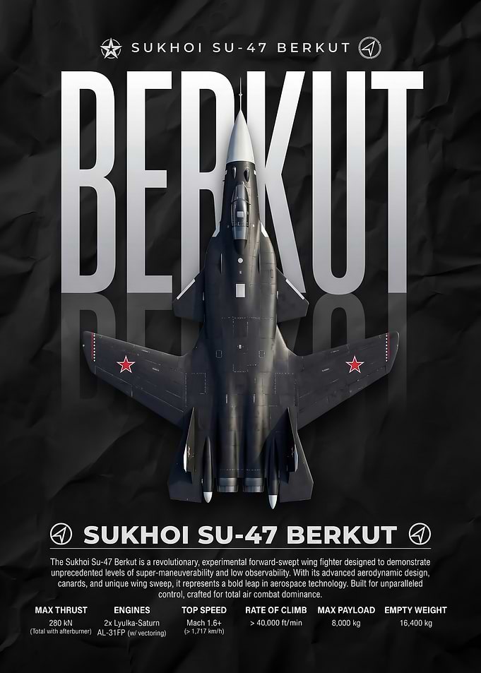 sleek Sukhoi Su-47 Berkut Technical Poster