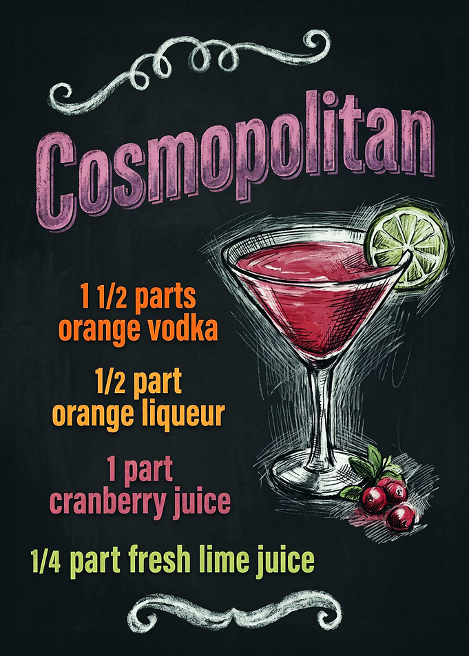 Cosmopolitan Cocktail Recipe Chalkboard Art
