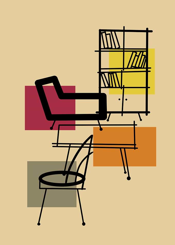 Mid-Century Modern Furniture Line Art