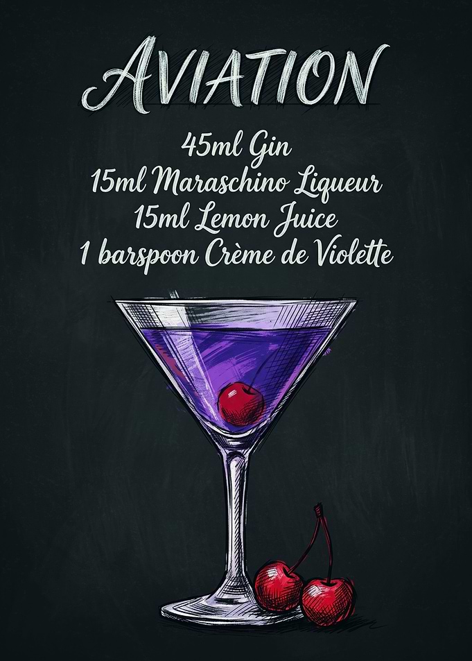 Aviation Cocktail Recipe Chalkboard Art