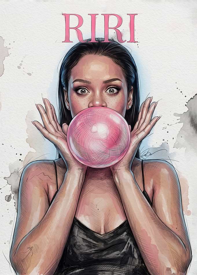 Rihanna Bubblegum Pop Art Portrait