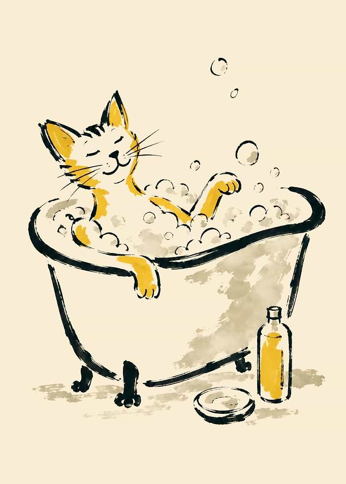 Cute Cat Relaxing in Bathtub