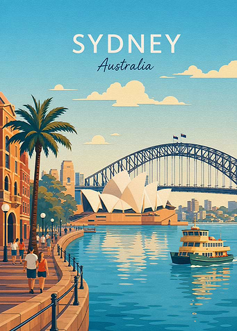 Vintage Style Sydney Australia Travel Poster