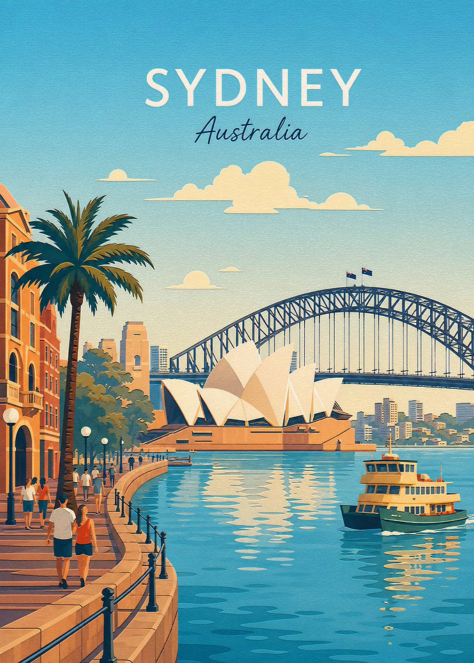 Vintage Style Sydney Australia Travel Poster