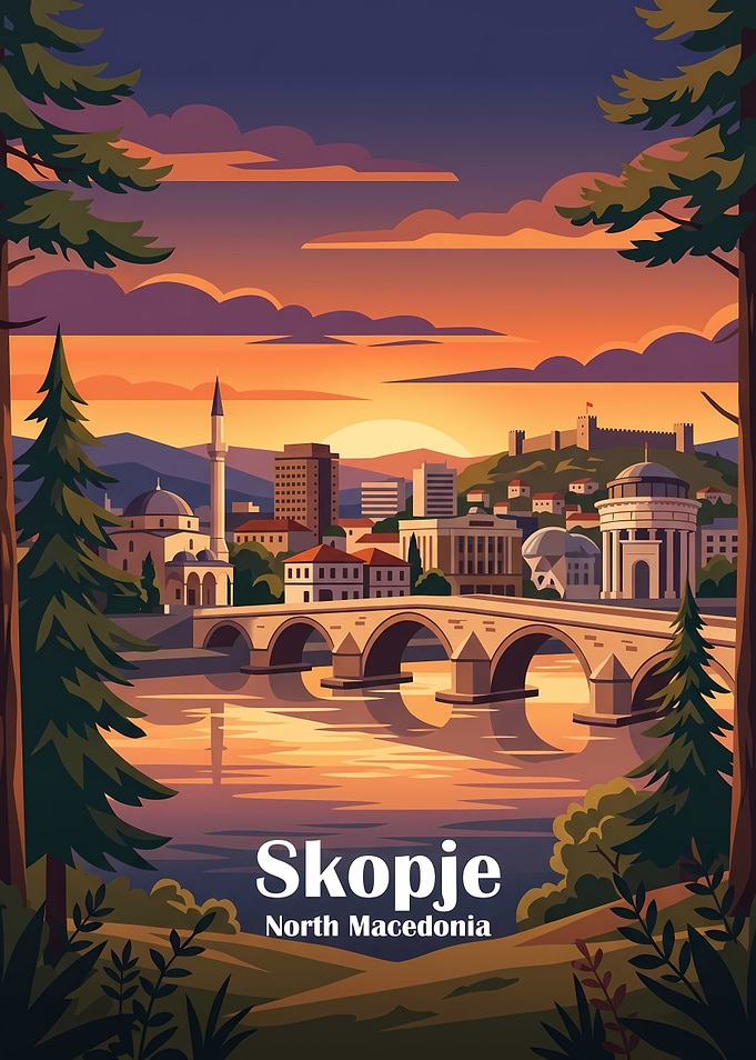 Skopje North Macedonia Travel Poster