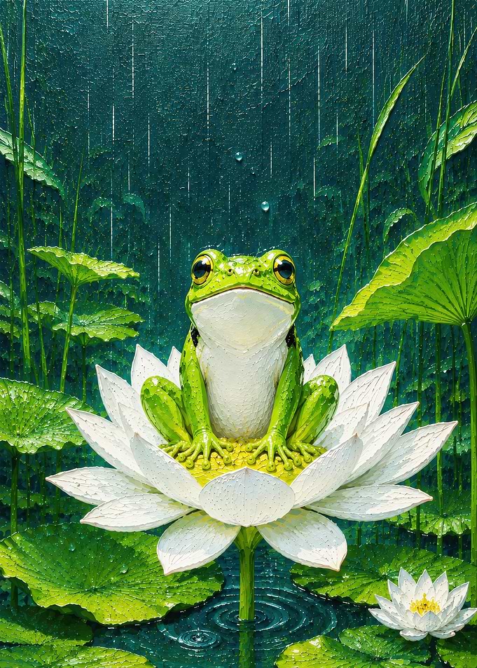 Frog Sitting on a Lotus Flower