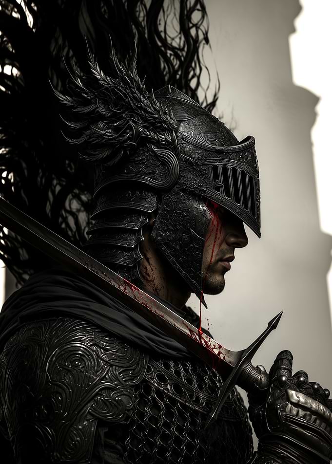 Dark Fantasy Knight with Bloody Sword