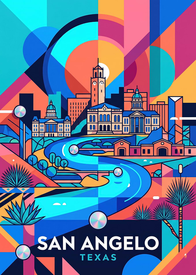 San Angelo Texas Geometric Cityscape Poster