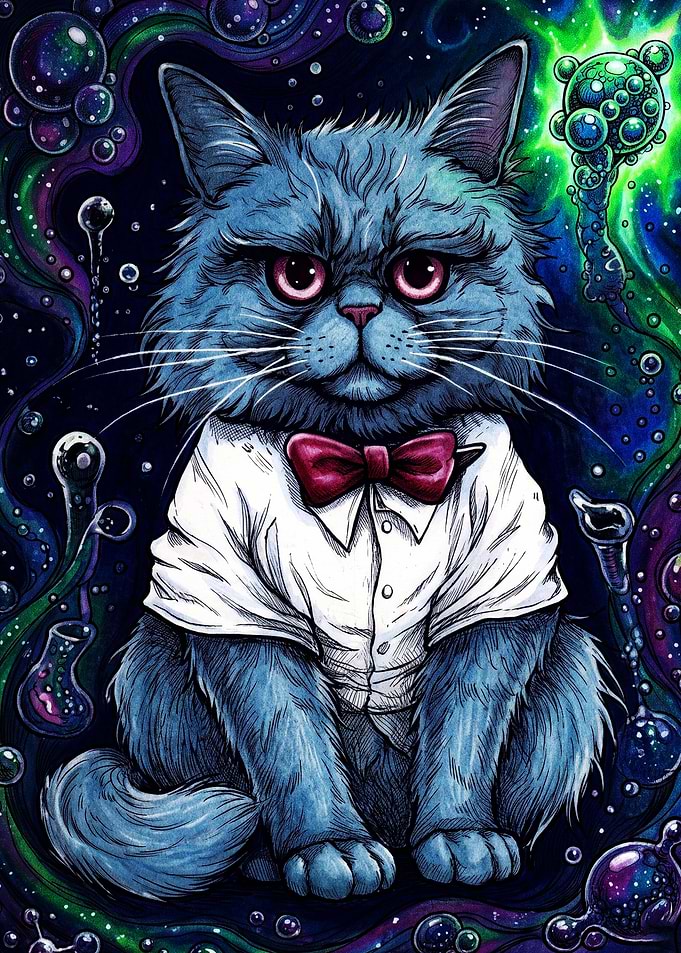 Dapper Blue Cat in Cosmic Bubbles