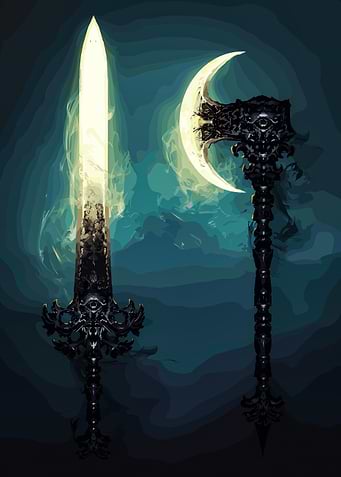 Ethereal Dark Fantasy Sword and Axe
