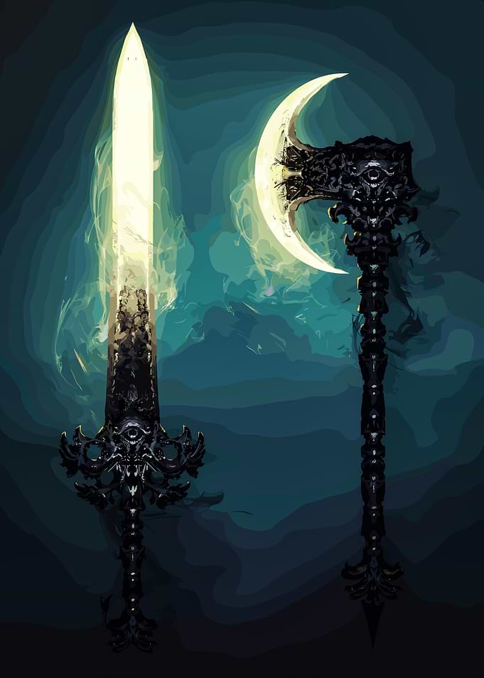 Ethereal Dark Fantasy Sword and Axe
