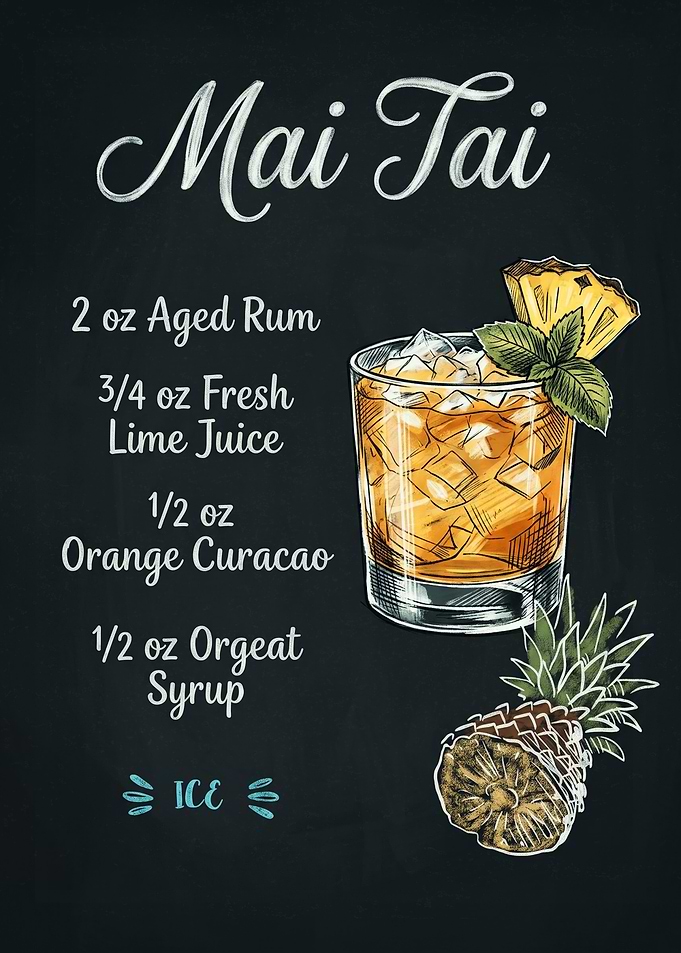Mai Tai Cocktail Recipe Chalkboard Art