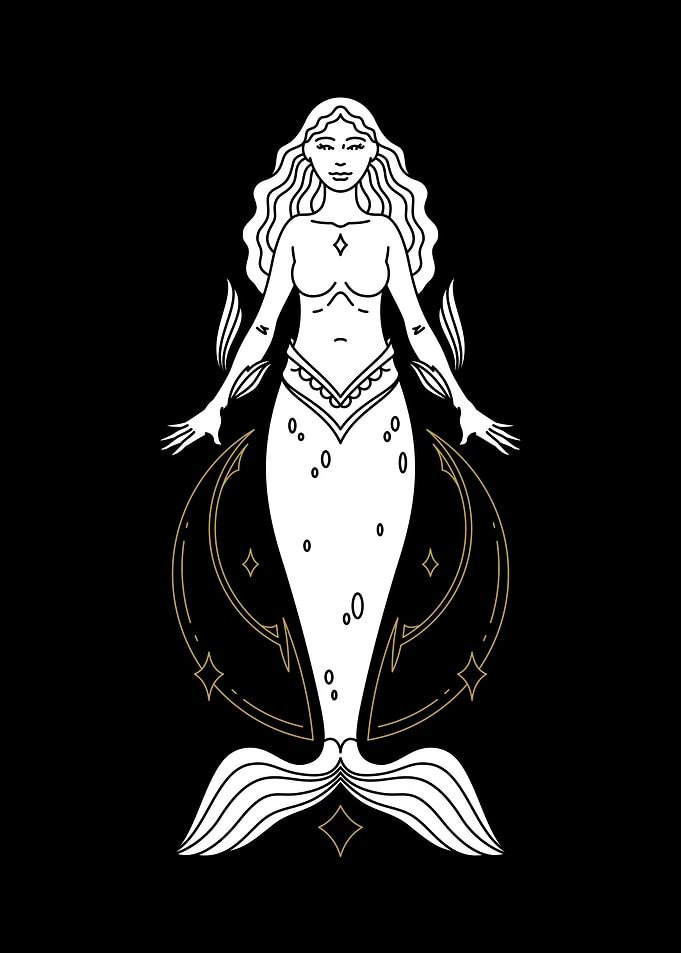 Celestial Mermaid Line Art Illustration