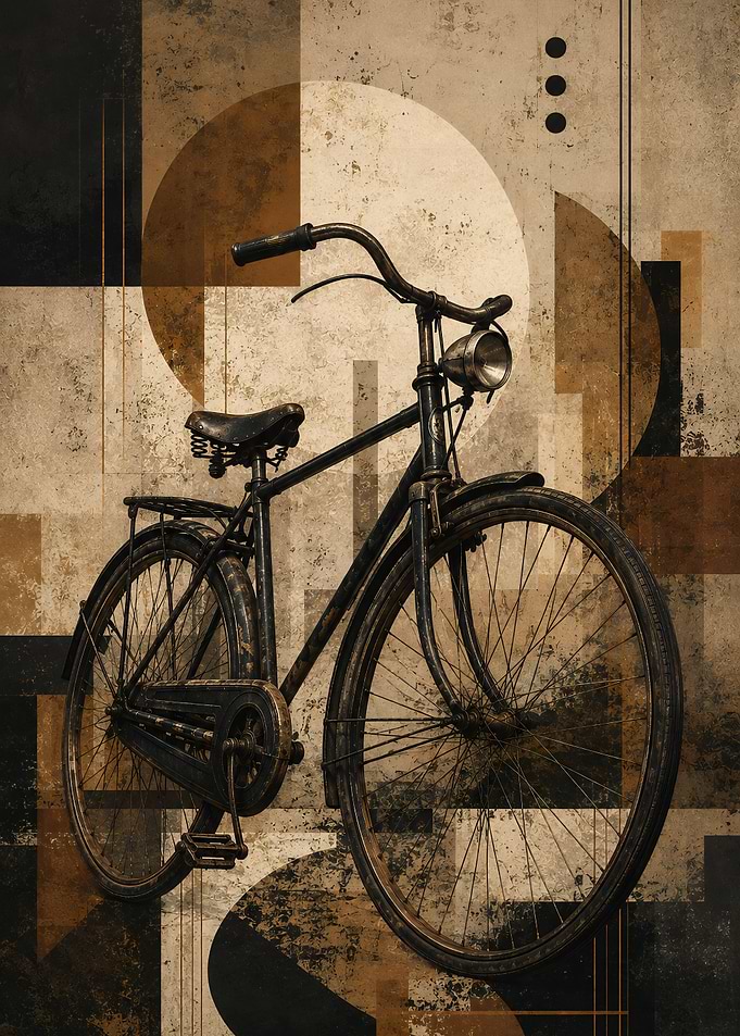 Vintage Bicycle Against Abstract Geometric Background