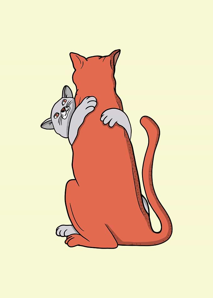 Two Cats Hugging Illustration