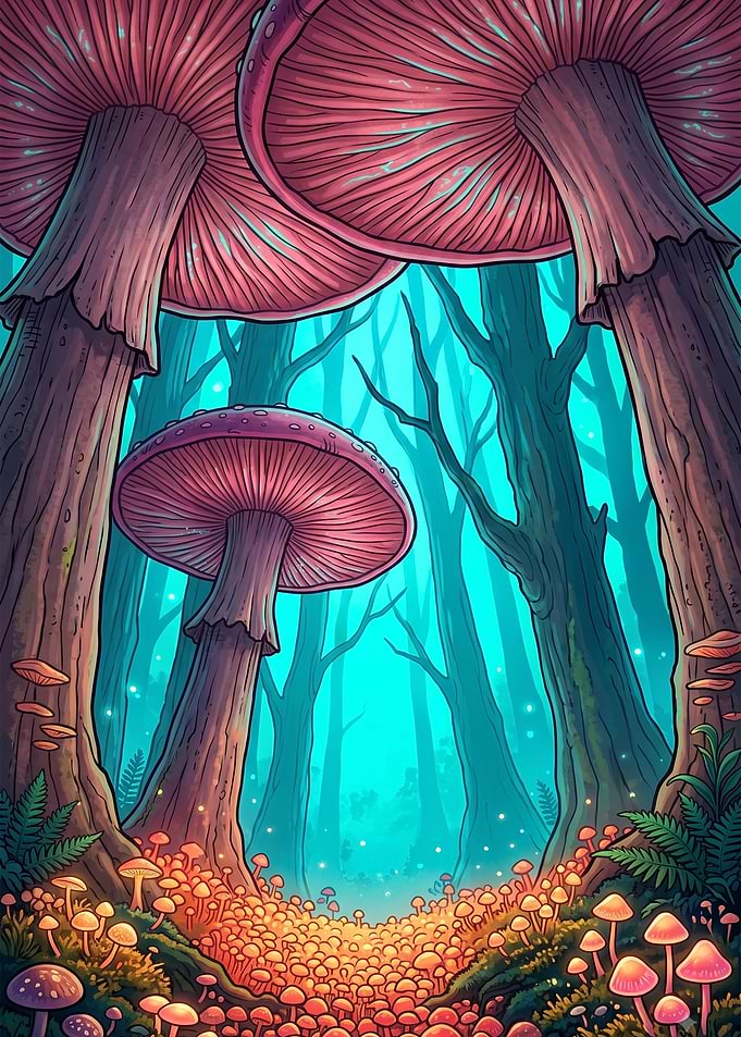 Enchanted Forest with Glowing Mushrooms