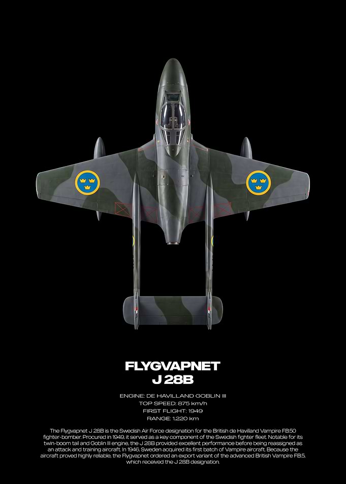 Swedish Air Force J 28B Poster