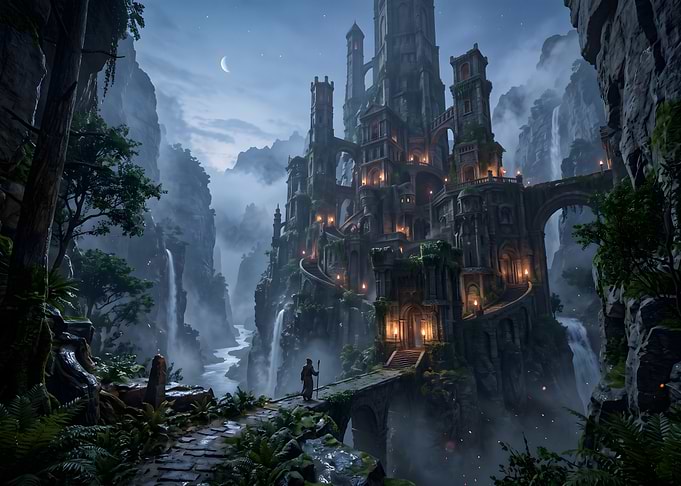Mystical Castle in Misty Mountains
