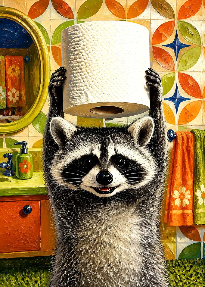 Raccoon Holding Toilet Paper Roll