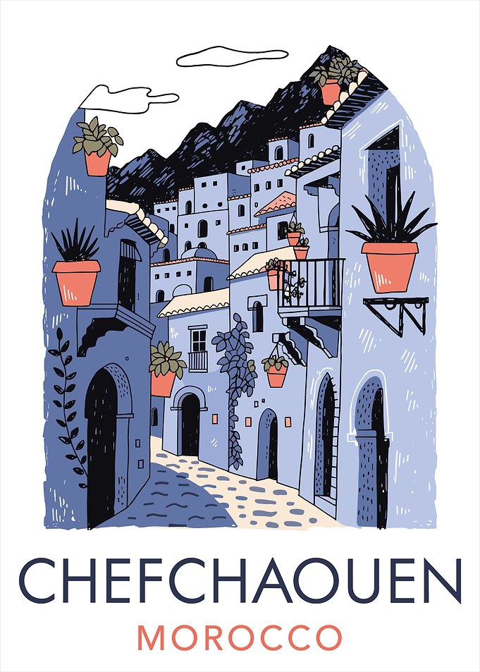 Chefchaouen Morocco Travel Poster Illustration