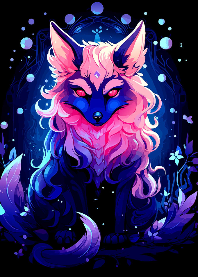 Neon Glowing Fantasy Fox Illustration