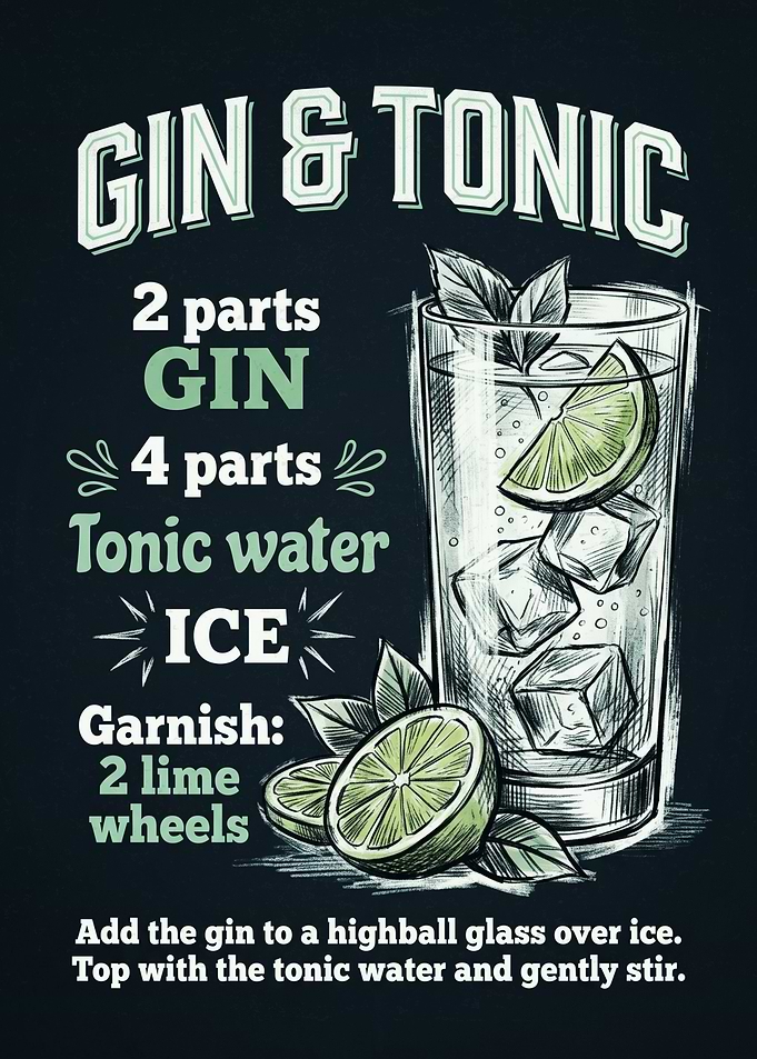 Gin and Tonic Cocktail Recipe Poster