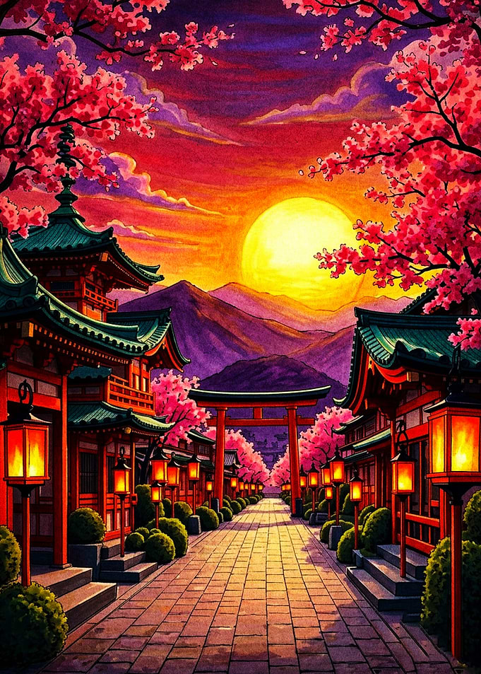 Sunset at a Japanese Temple