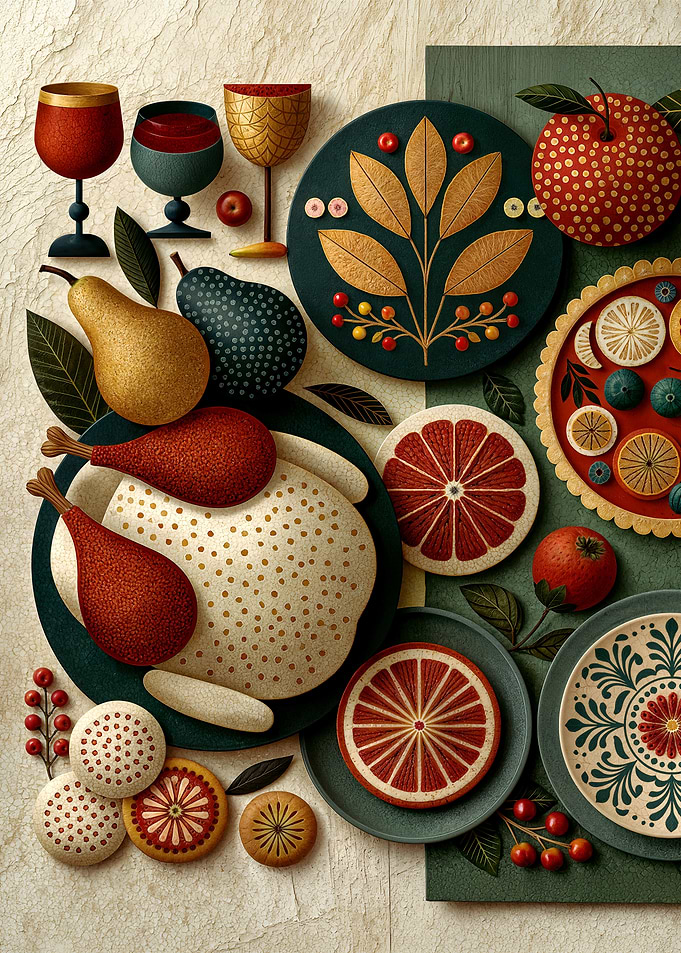 Stylized Folk Art Feast Illustration