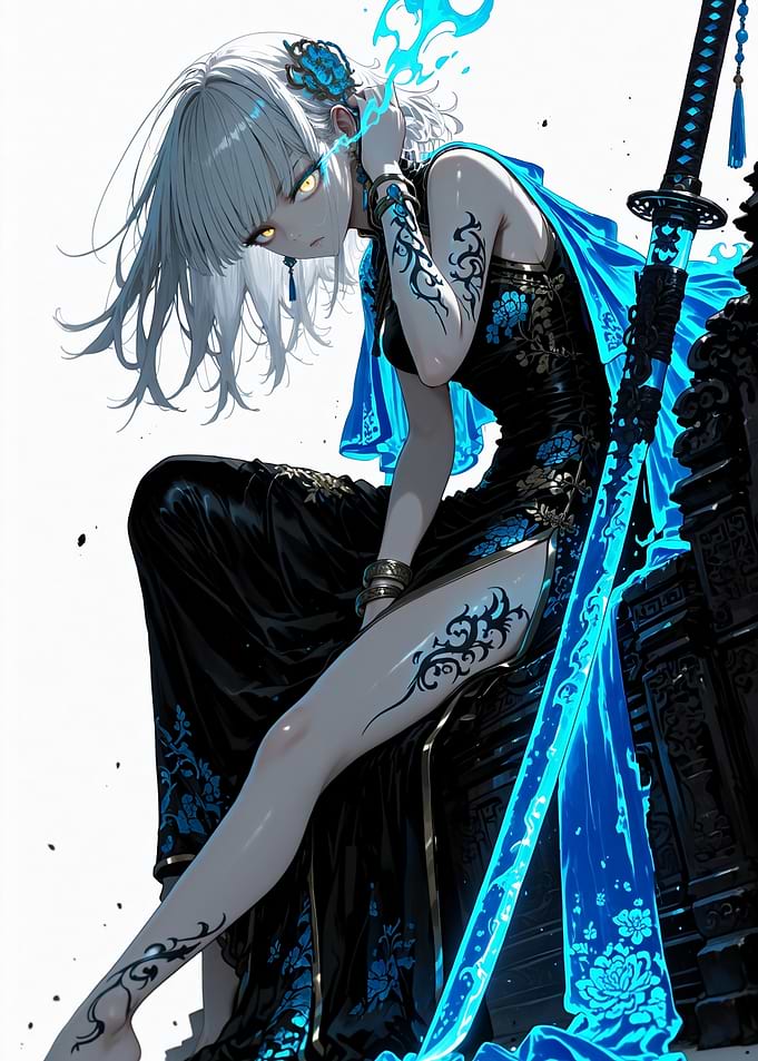 Anime Girl with Glowing Blue Katana