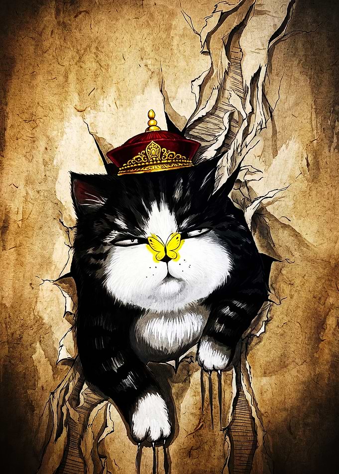 Royal Cat Breaking Through Paper
