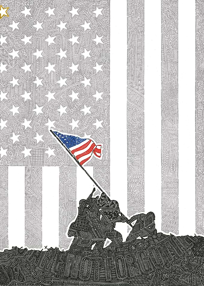 Raising the Flag Doodle Art