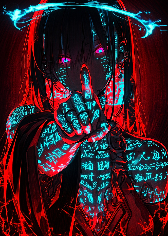 Glowing Neon Anime Character with Runes