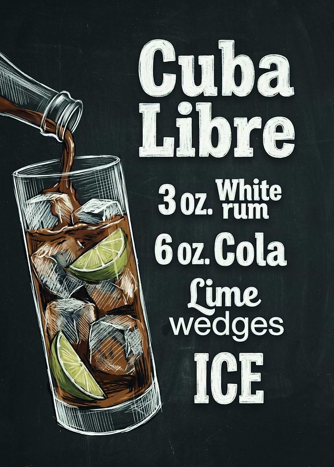 Cuba Libre Cocktail Recipe Chalkboard Art