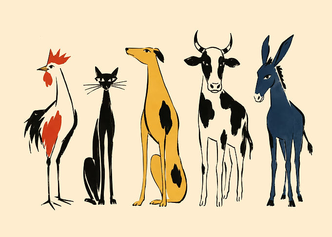 Stylized Farm Animals Illustration