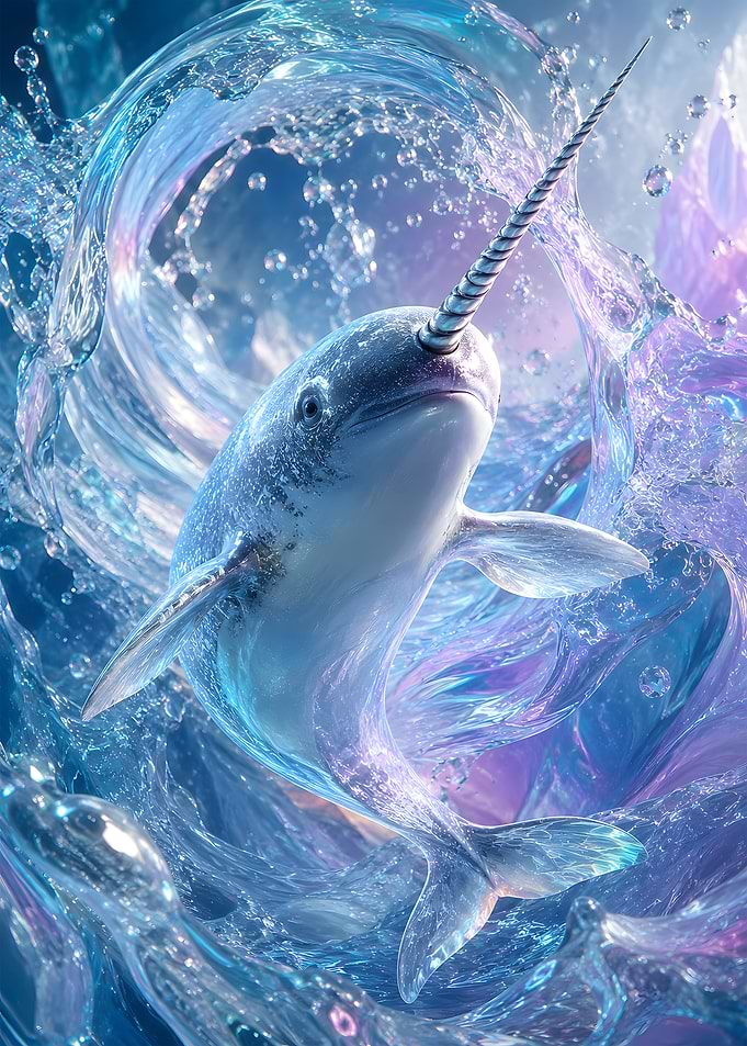 Mystical Narwhal in Liquid Crystal Ice