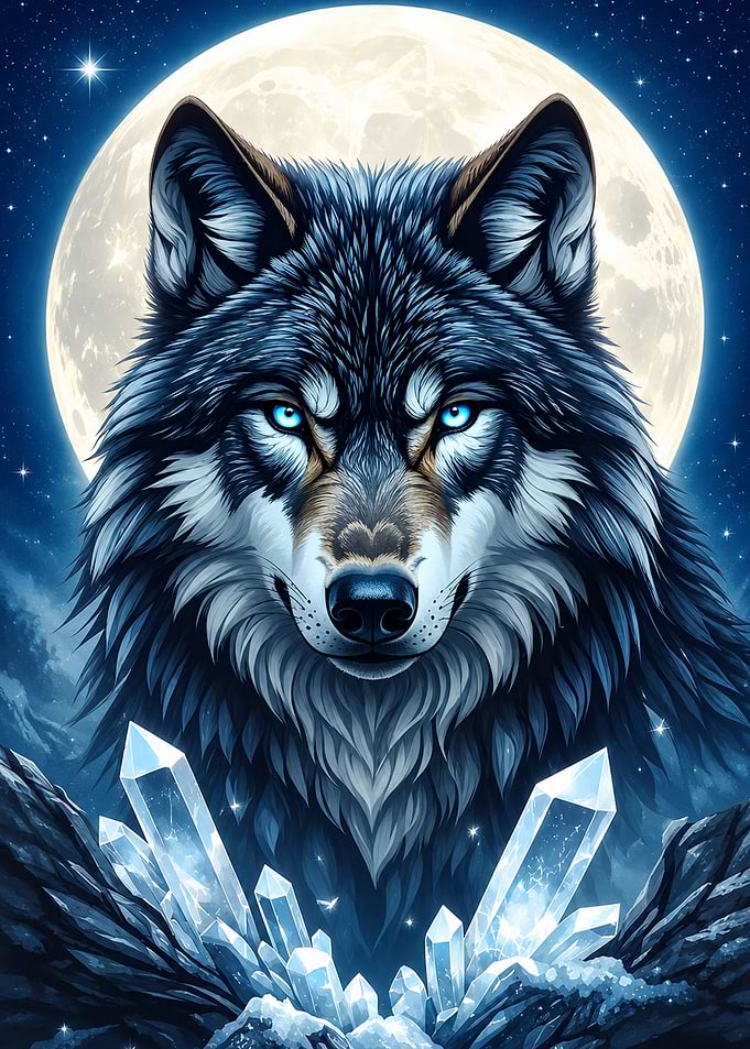 Mystical Wolf with Glowing Crystals