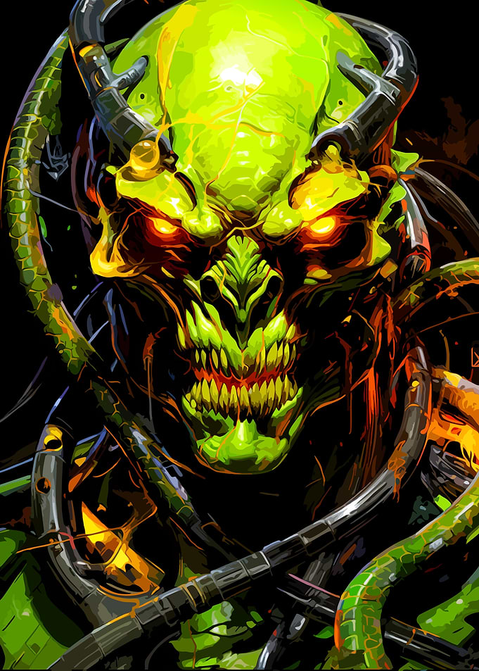 Cybernetic Green Alien Monster Portrait