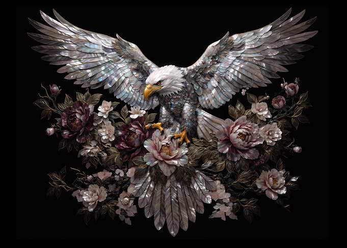 Mother of Pearl Eagle and Flowers