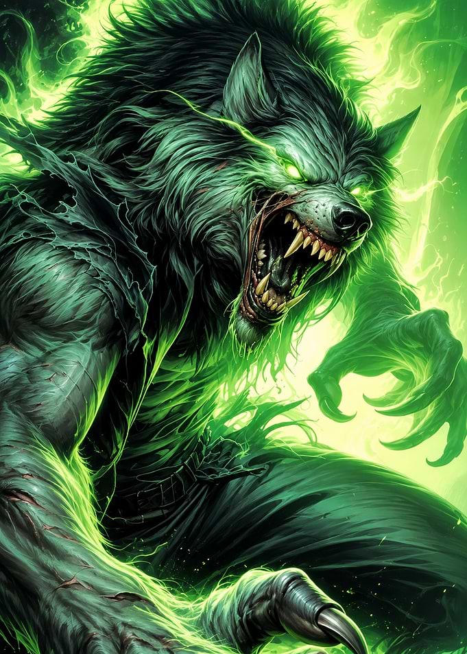 Fierce Green Glowing Werewolf